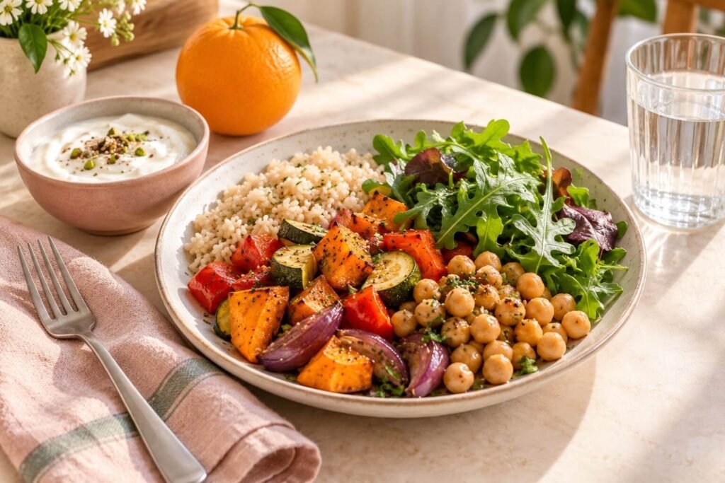 A meal example with several food groups rather than a prescribed PCOS meal plan.